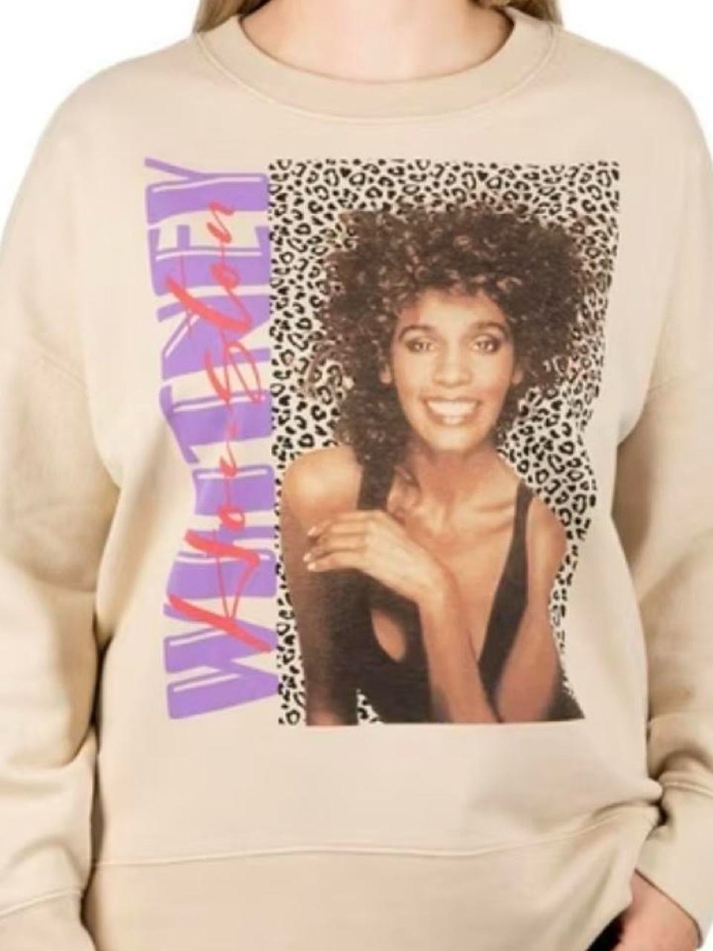 Women's Cream Graphic Pullover Sweatshirt - Beige Photo Print